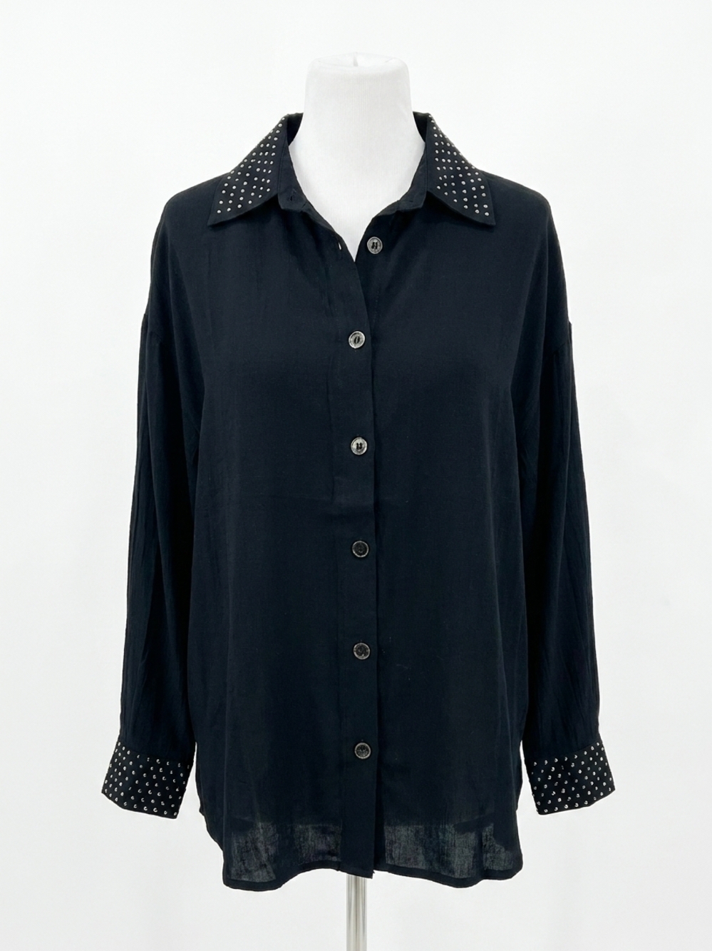 NEW BLUE B studded button down top in black